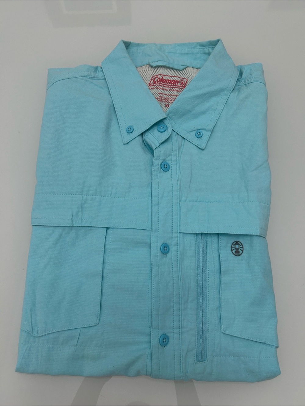 Coleman Men’s Short-Sleeve Button Down Shirt - Aqua Blue XL